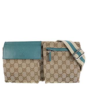 グッチ GGキャンバス キャンバス レザー ベージュ グリーン ウエストバッグ