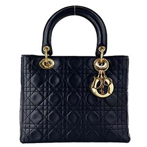 ディオール レディディオール カナージュ ミディアム ラムスキン ブラック ハンドバッグ