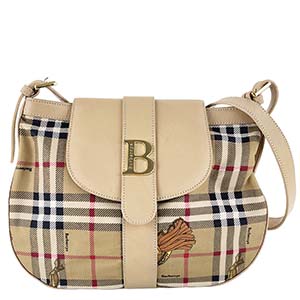 バーバリー ノバチェック タッセル柄 PVC レザー ベージュ ショルダーバッグ