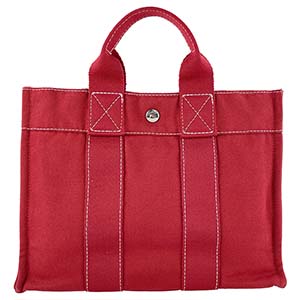 エルメス ドーヴィルPM コットンキャンバス レッド トートバッグ