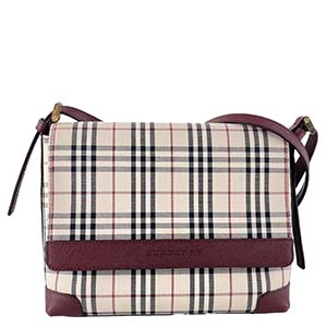バーバリー ノバチェック キャンバス レザー ベージュ ボルドー ショルダーバッグ