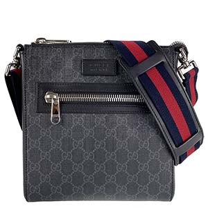 グッチ GGスプリーム スモール メッセンジャーバッグ キャンバス ブラック グレー ショルダーバッグ