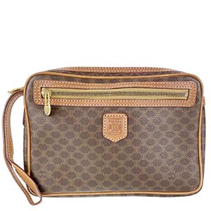 セリーヌ マカダム PVC レザー ブラウン クラッチバッグ