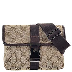 グッチ GGキャンバス キャンバス レザー ベージュ ブラウン ウエストバッグ