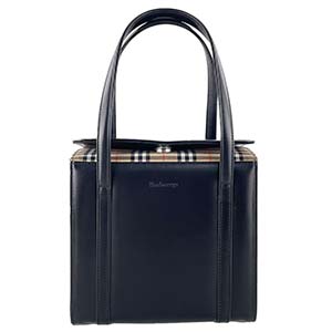 バーバリー ノバチェック レザー ブラック ハンドバッグ