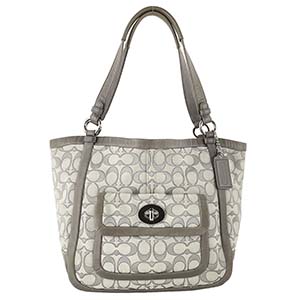 コーチ シグネチャー キャンバス レザー シルバー トートバッグ