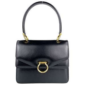 セリーヌ ガンチーニ ダブルフラップ レザー ブラック ハンドバッグ