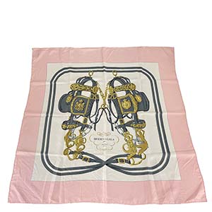 エルメス カレ90 BRIDES de GARA 式典用馬勒 シルク ピンク ホワイト スカーフ