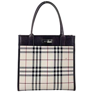 バーバリー ノバチェック PVC レザー ベージュ ブラック ハンドバッグ