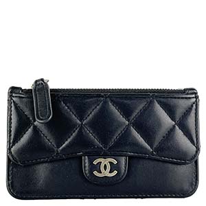 シャネル クラシック マトラッセ ラムスキン ブラック ジップ カードケース