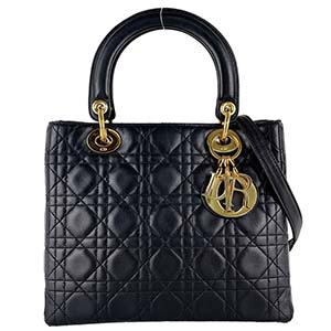 ディオール レディディオール カナージュ ミディアム ラムスキン ブラック 2WAY ハンドバッグ