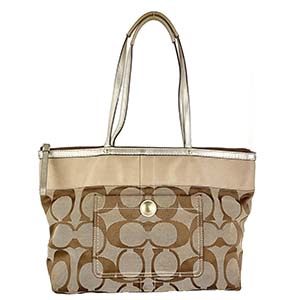 コーチ シグネチャー キャンバス レザー ベージュ ブラウン トートバッグ