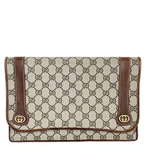 グッチ GGプラス コーティングキャンバス レザー ブラウン セカンドバッグ