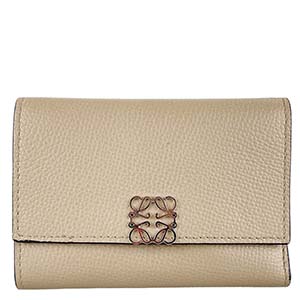 ロエベ アナグラム ぺブルグレインカーフレザー サンド バーティカル スモール ウォレット