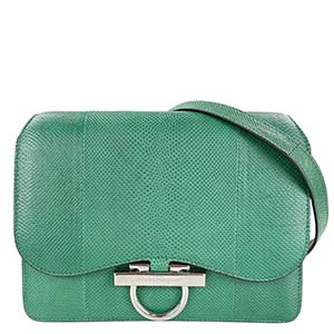 フェラガモ ガンチーニ レザー グリーン ショルダーバッグ