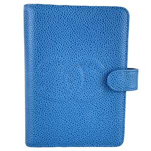 シャネル キャビアスキン CCロゴ ブルー 6穴 手帳カバー