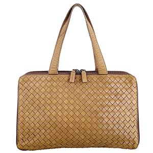 ボッテガ・ヴェネタ イントレチャート レザー ブラウン トートバッグ