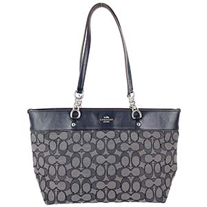 コーチ シグネチャー キャンバス レザー ブラック ブラウン トートバッグ