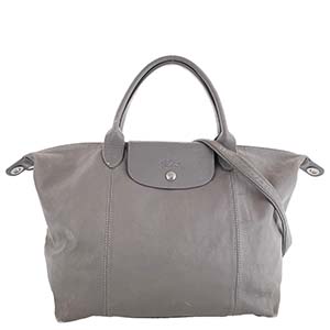 ロンシャン ル プリアージュ キュイールS レザー グレー 2WAY ハンドバッグ