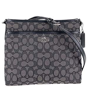 コーチ シグネチャー キャンバス レザー ブラック ブラウン ショルダーバッグ