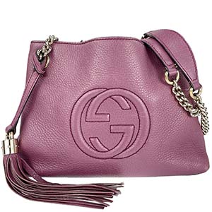 グッチ ソーホー フリンジ レザー パープル 2WAY チェーン ショルダーバッグ
