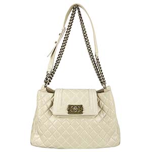 シャネル ボーイシャネル カーフスキン ベージュ ショルダーバッグ