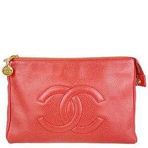 シャネル キャビアスキン CCロゴ レッド ポーチ