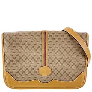 グッチ マイクロGG シェリーライン PVC レザー ブラウン ショルダーバッグ