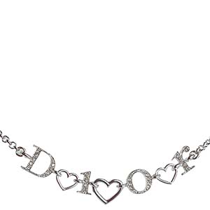 ディオール ロゴ ハート シルバー ラインストーン ネックレス