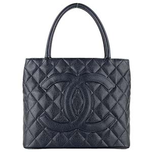 シャネル 復刻トート マトラッセ キャビアスキン シルバー金具 ブラック トートバッグ