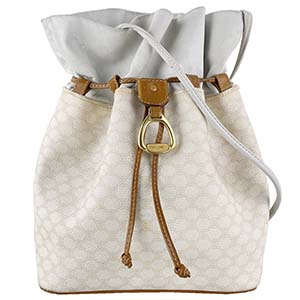 セリーヌ マカダム PVC レザー ホワイト 巾着 ショルダーバッグ