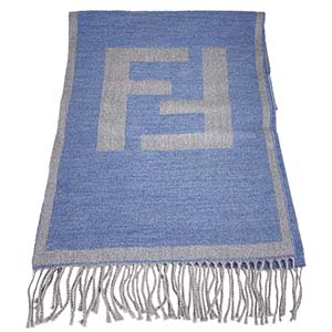 フェンディ ピッグロゴ リバーシブル ウール ブルー グレー ユニセックス ストール