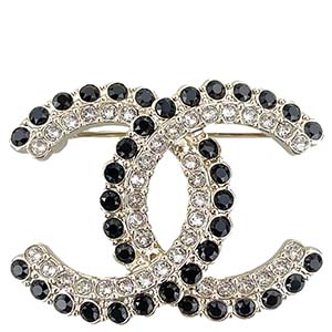 シャネル CCロゴ ゴールドメッキ ラインストーン ゴールド ブラック ブローチ