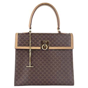 セリーヌ マカダム ガンチーニ PVC レザー ブラウン ハンドバッグ 