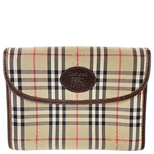 バーバリー ノバチェック キャンバス レザー ベージュ ブラウン ポーチ