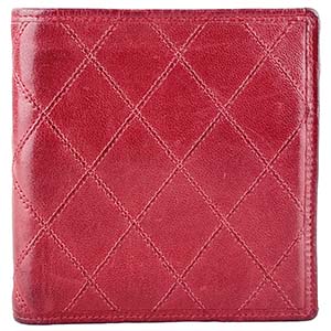 シャネル ビコローレ マトラッセ カーフスキン レッド 二つ折り 財布