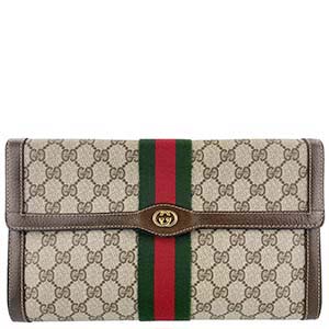 グッチ オールドグッチ シェリーライン PVC レザー ベージュ ブラウン セカンドバッグ