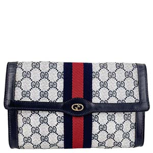 グッチ オールドグッチ シェリーライン PVC レザー グレー ネイビー セカンドバッグ