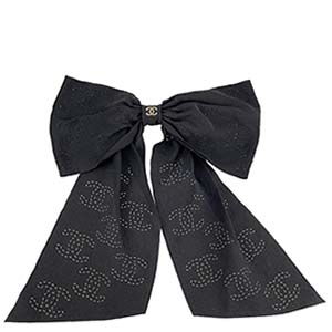 シャネル CCロゴ リボン シルク ブラック ヘアアクセサリー バレッタ