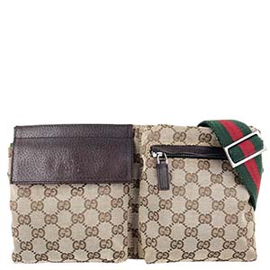 グッチ オールドグッチ シェリーライン GGキャンバス レザー ベージュ ブラウン ウエストバッグ