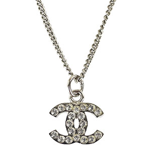 シャネル CCロゴ シルバーメッキ ラインストーン シルバー ネックレス