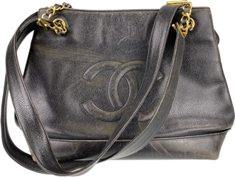 キャビアスキン ブラック ショルダーバッグ