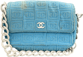 パイル生地 ブルー チェーンショルダーバッグ