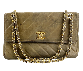 バイアスステッチ ラムスキン ベージュ チェーン ショルダーバッグ