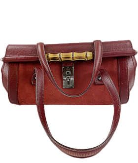 バンブー GGキャンバス レザー レッド ハンドバッグ