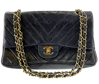 Vステッチ 25cm ラムスキン ブラック ショルダーバッグ