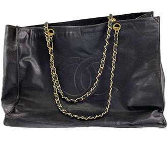キャビアスキン ブラック チェーン トートバッグ