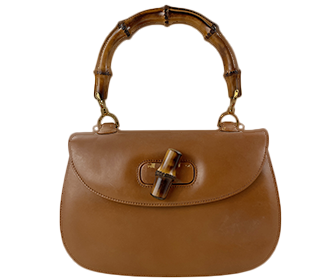 バンブー レザー ブラウン 2WAY ハンドバッグ ストラップ付き