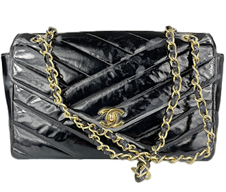 バイアスステッチ パテント ブラック チェーン ショルダーバッグ