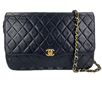 マトラッセ 25㎝ ラムスキン ブラック ショルダーバッグ